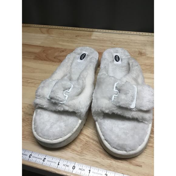 Dr. Scholl's Slide Sandals Women's 10 White Faux Fur Slip-On Open Toe Comfort - Picture 1 of 7